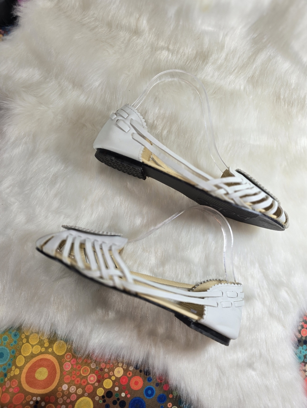 Bebe White Leather Huarache Slip-on Sandals - Picture 6 of 10